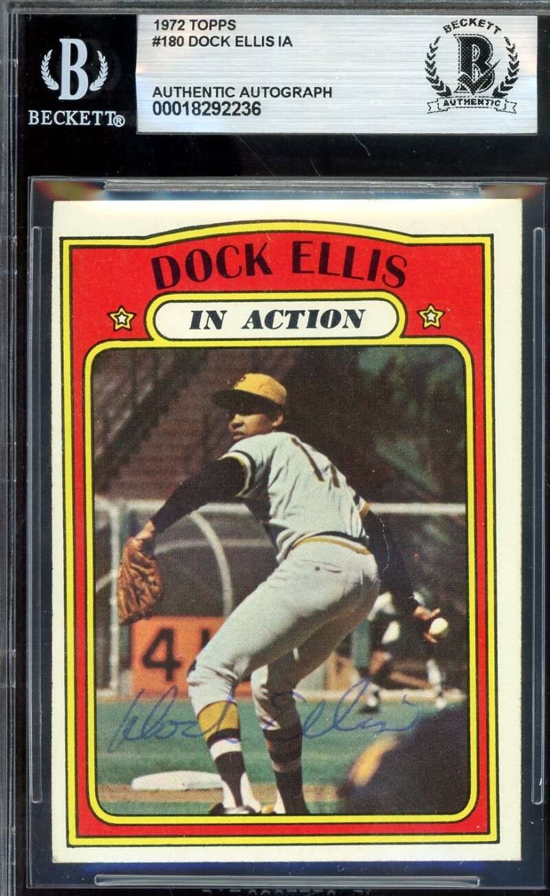Dock Ellis Beckett BAS Vintage Signed 1972 Topps In Action Autograph