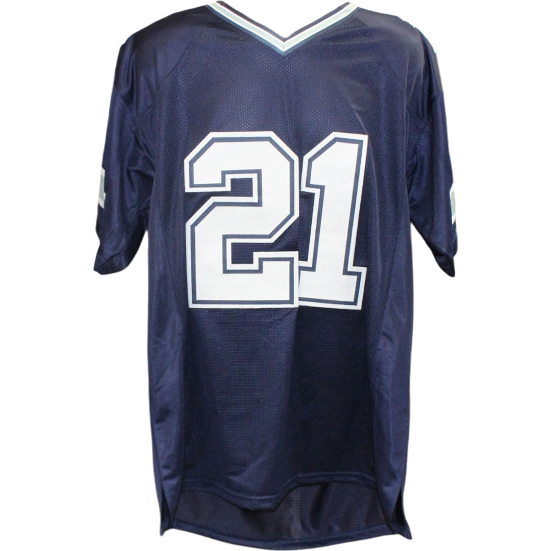 Deion Sanders Autographed Pro Style Sz XL Blue Jersey Beckett Witness 55189