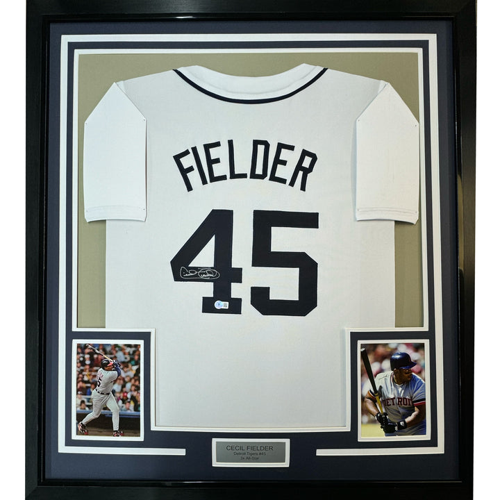 FRAMED Autographed/Signed CECIL FIELDER 33x42 Detroit White Jersey JSA COA Auto