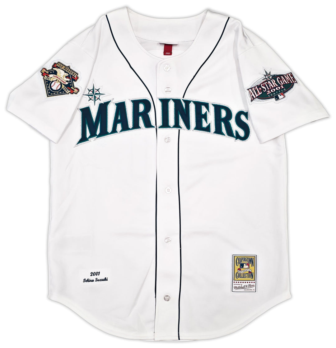Mariners Ichiro Suzuki Auto White M&N Cooperstown 2001 Rookie Jersey 44 HOF 25