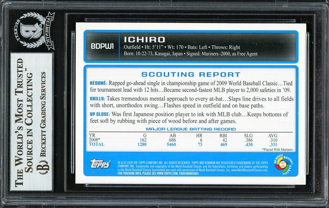 Ichiro Suzuki Autographed Signed 2009 Bowman Draft Gold Card BDPW1 Japan Beckett