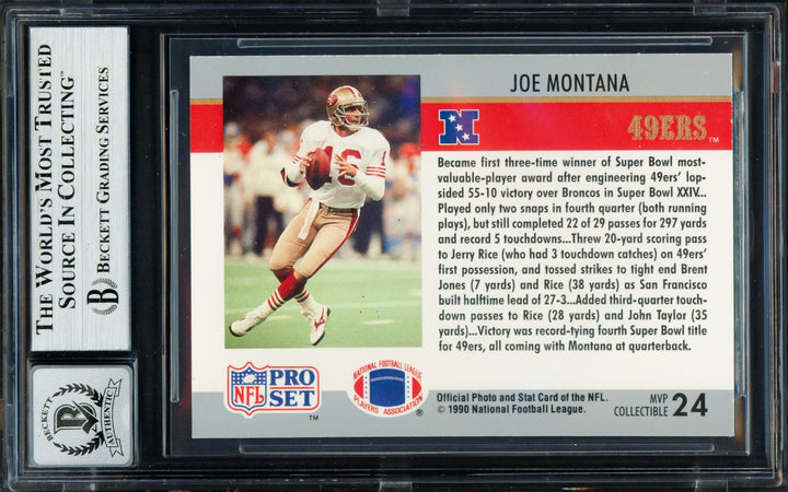 Joe Montana Signed 1990 Pro Set Card 24 San Francisco 49ers Auto GM 10 Beckett