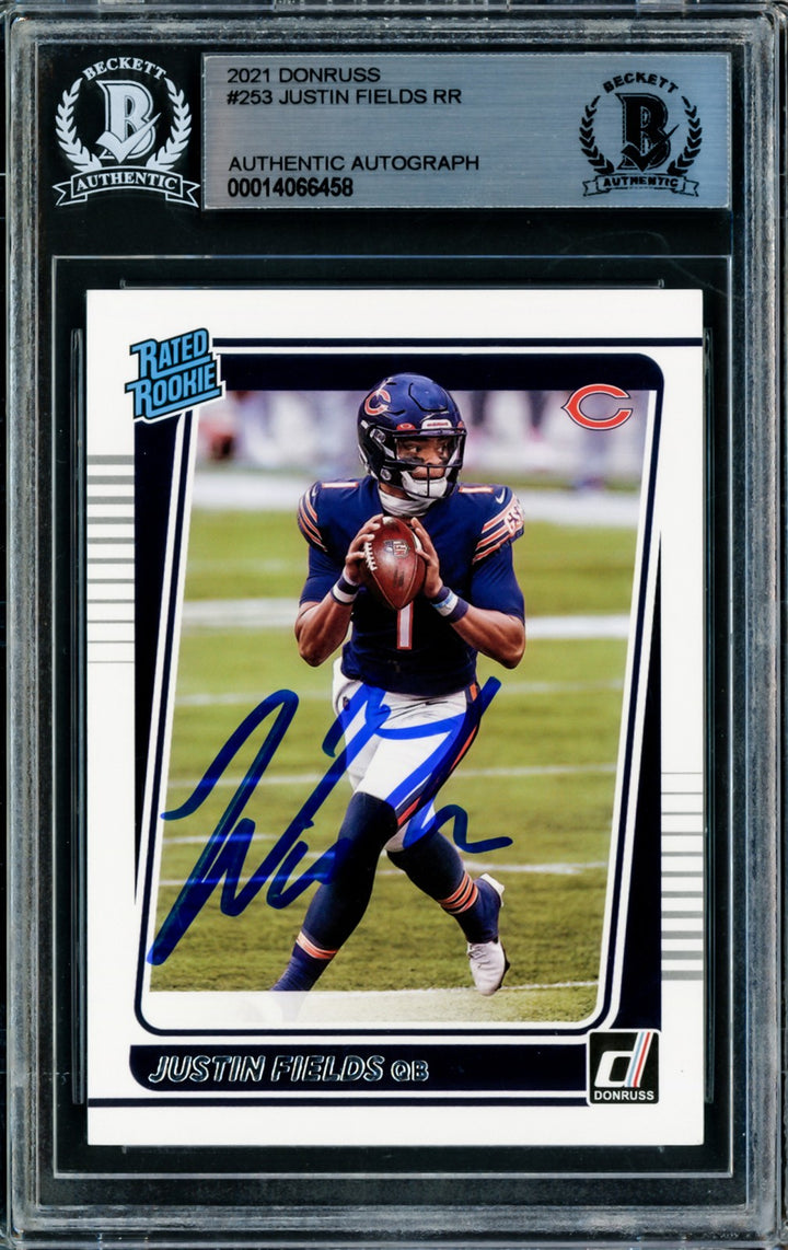 Justin Fields Signed 2021 Donruss Rated RC 253 Chicago Bears Beckett