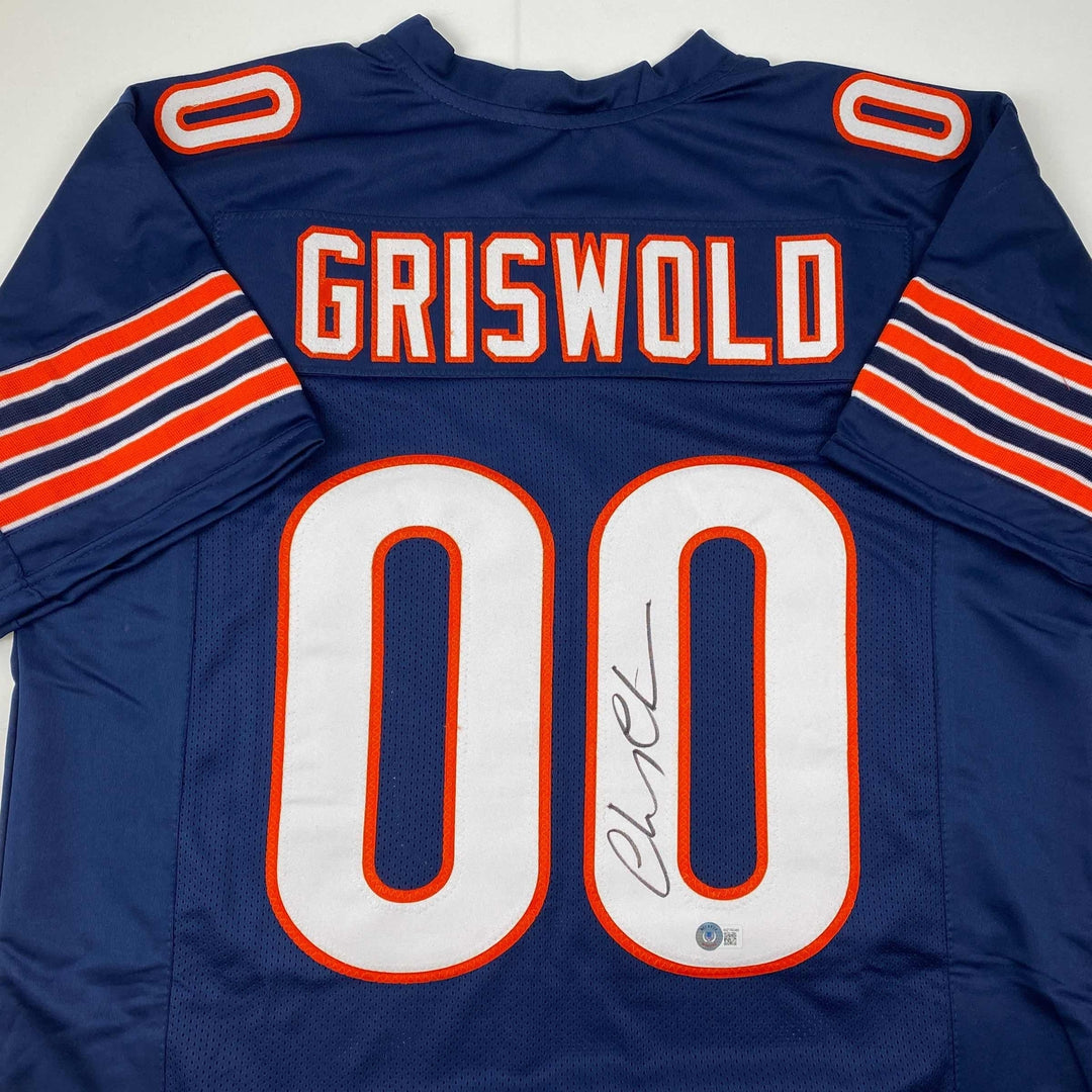 Autographed/Signed Chevy Chase Clark Griswold Blue Jersey Beckett BAS COA