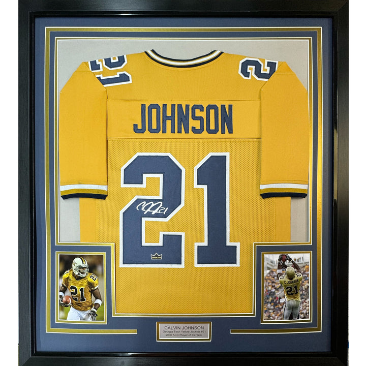 Framed Facsimile Autographed Calvin Johnson 35x39 Georgia Tech Reprint Jersey