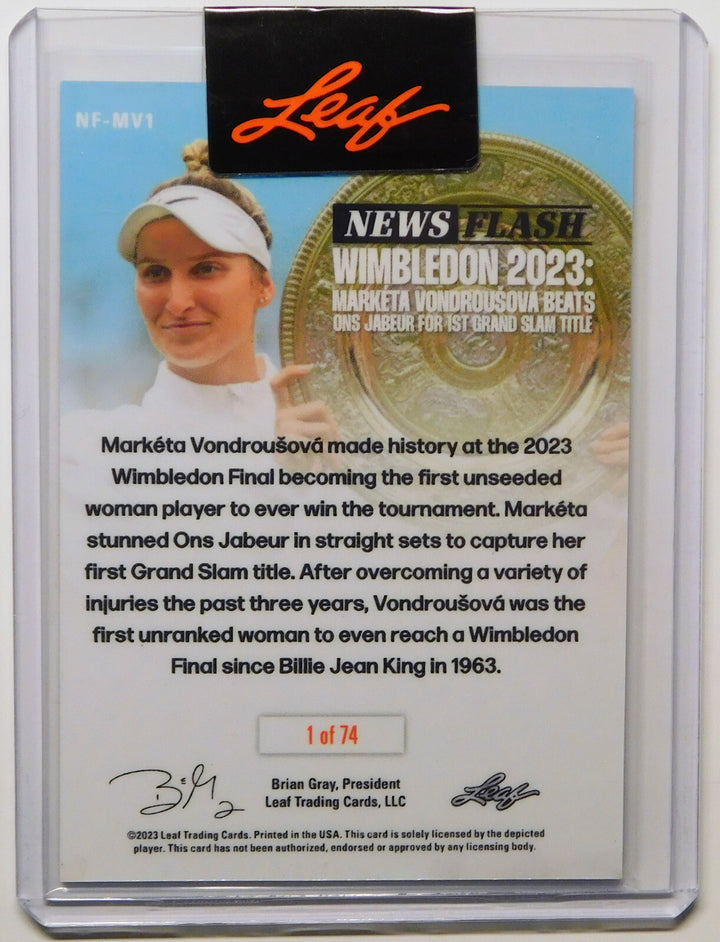 MARKETA VONDROUSOVA vs ONS JABEUR WINS WIMBLEDON 2023 LEAF NEWS FLASH CARD NFMV1