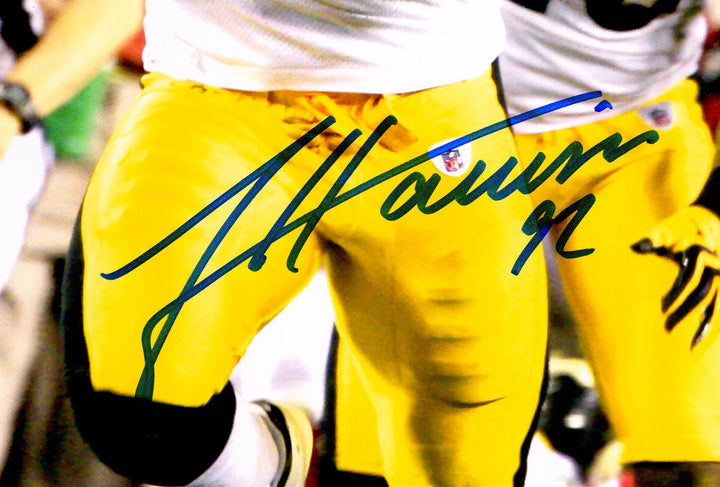 James Harrison Signed 16x20 Photo Pittsburgh Steelers SB XLIII Interception