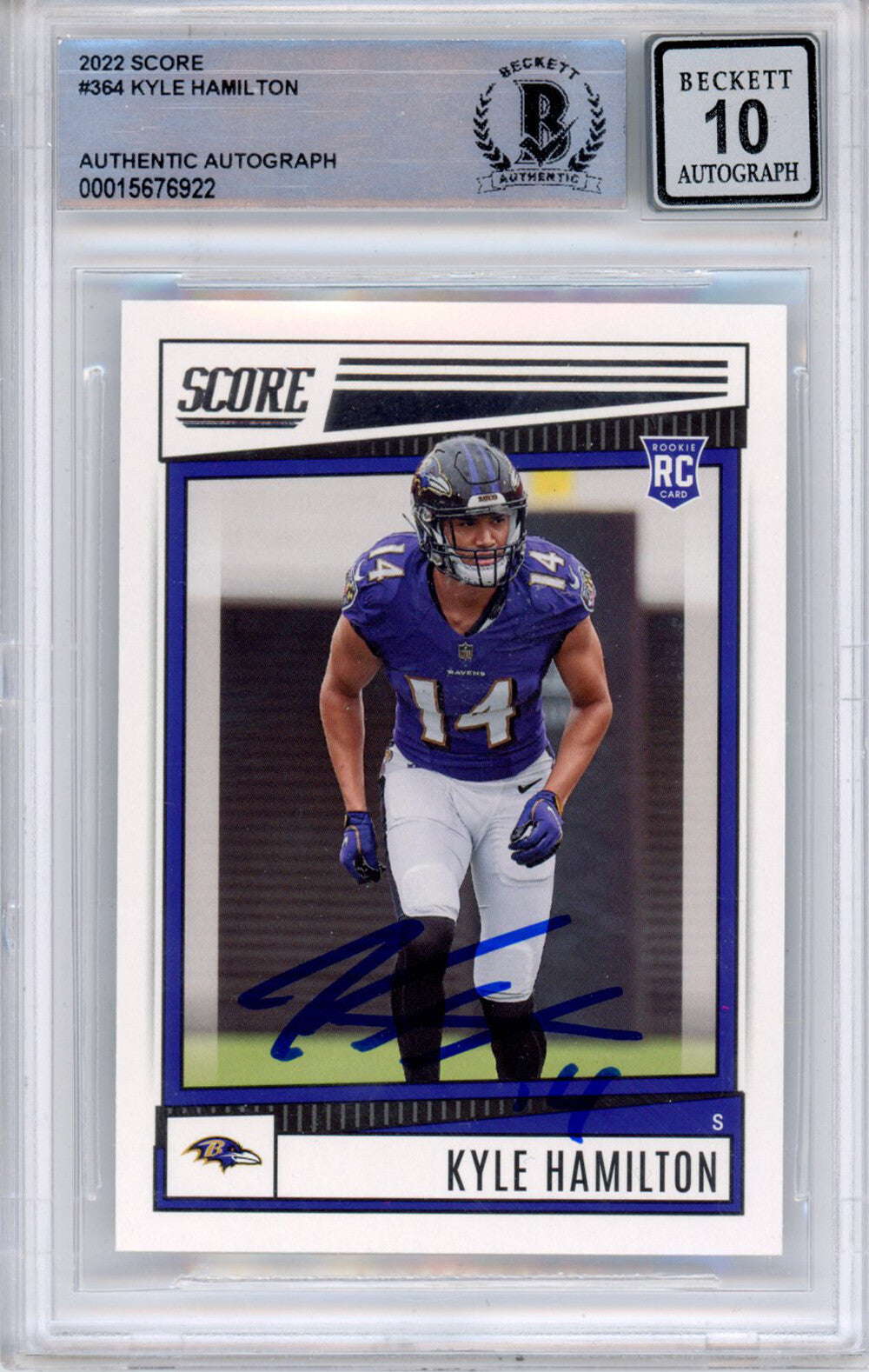 Kyle Hamilton Autographed 2022 Score #364 (Grade 10 ) Beckett Slabbed 39936