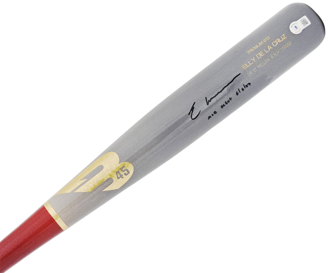 Elly De La Cruz Auto Gray B45 Player Model Bat Reds MLB Debut 6/6/23 Beckett Wit