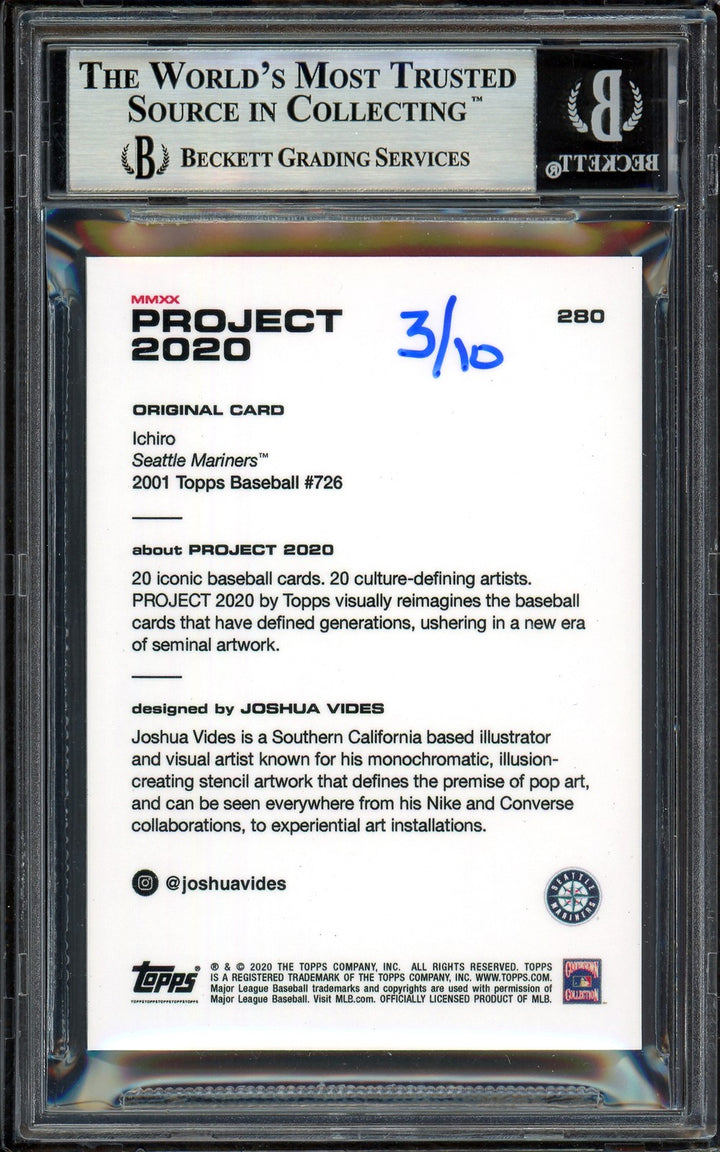 Ichiro Suzuki Auto Topps Project 2020 Joshua Vides Card 280 Mariners /10 BAS