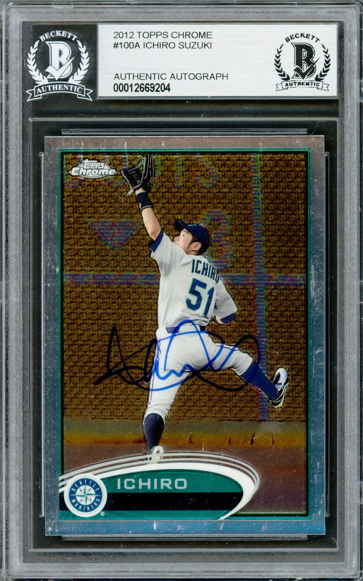 Ichiro Suzuki Signed 2012 Topps Chrome Card 100 Seattle Mariners Beckett