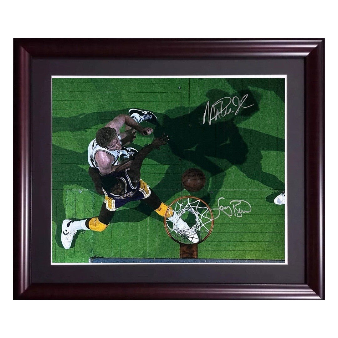 Larry Bird Magic Johnson Signed 16x20 Framed Chrome Photo Auto Lakers Steiner