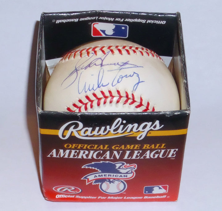 MIKE TORREZ + BUCKY DENT DUAL SIGNED OAL BALL NY YANKEES BOSTON RED SOX AUTOS