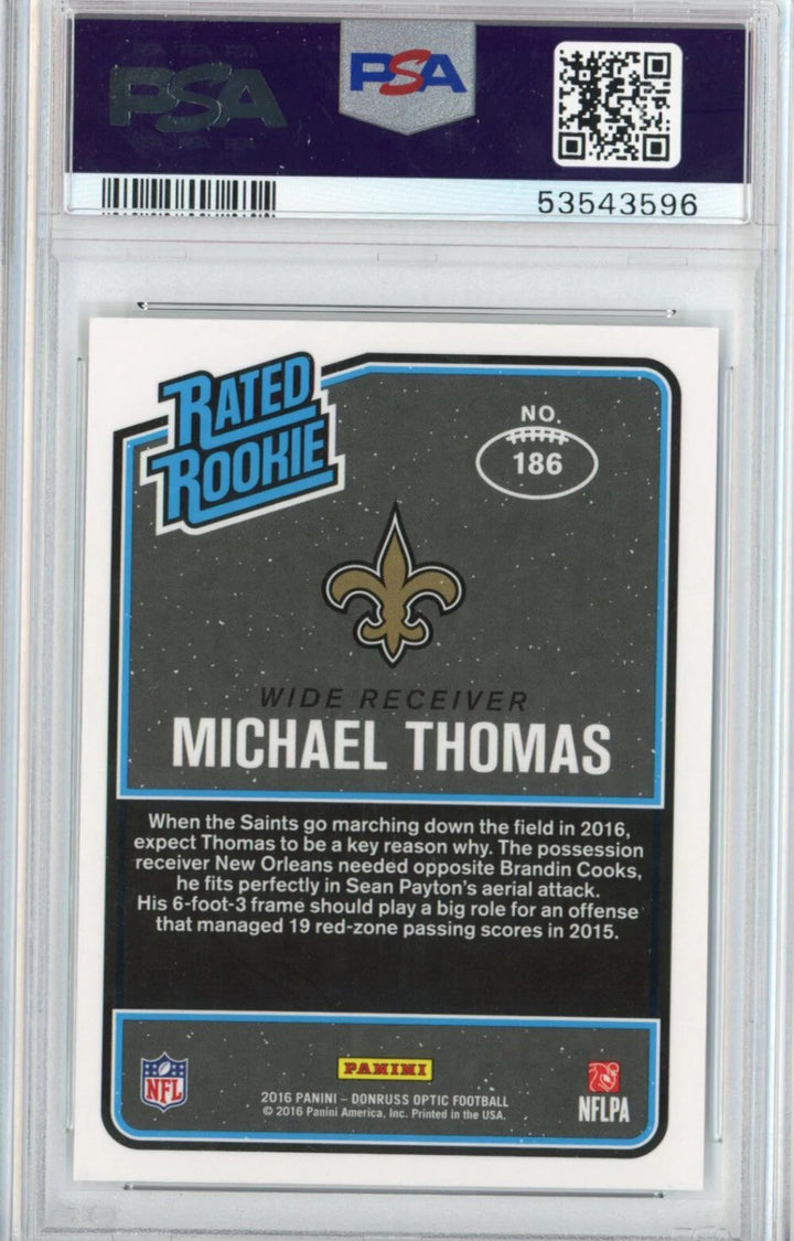 Graded 2016 Panini Donruss Optic Michael Thomas #186 Rookie RC Card PSA 10 Mint