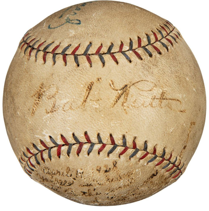Babe Ruth & Durocher Signed Game Used 1928 Ruth Home Run Baseball PSA+BAS LOA