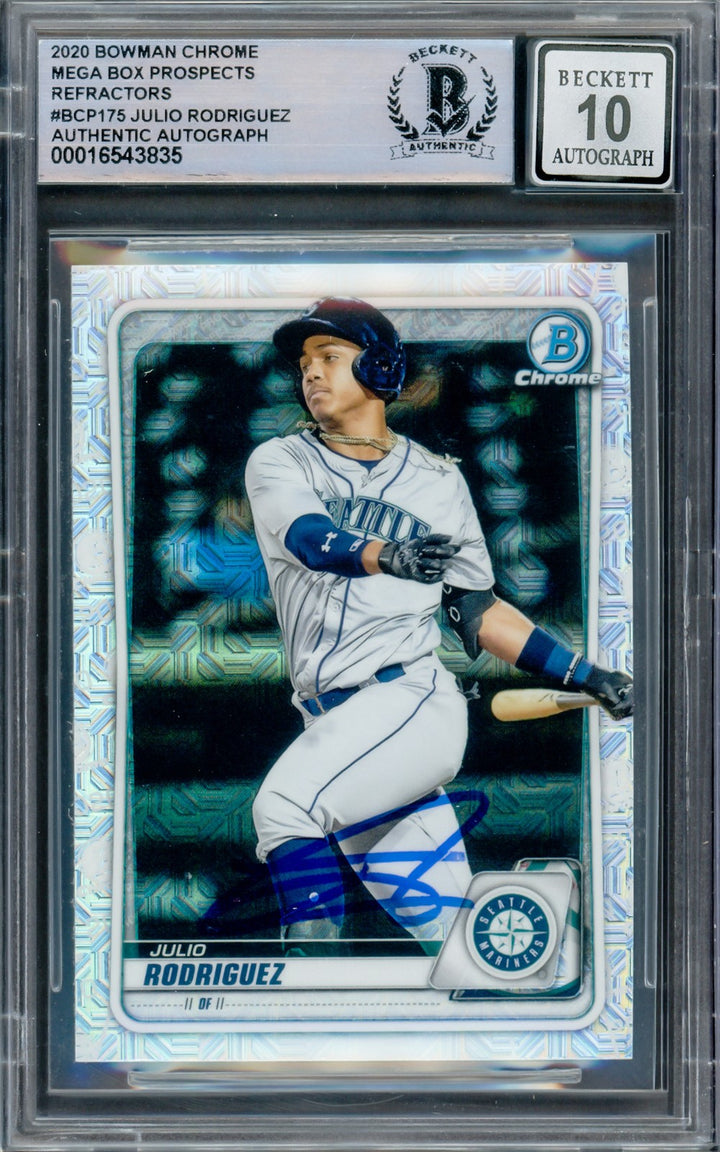 Julio Rodriguez Auto 2020 Bowman Chrome Mega Refractor RC BCP175 Sig 10 Beckett
