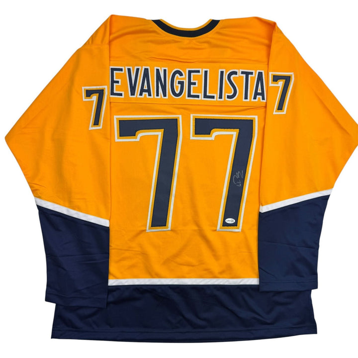 Autographed/Signed Luke Evangelista Nashville Yellow Hockey Jersey JSA COA