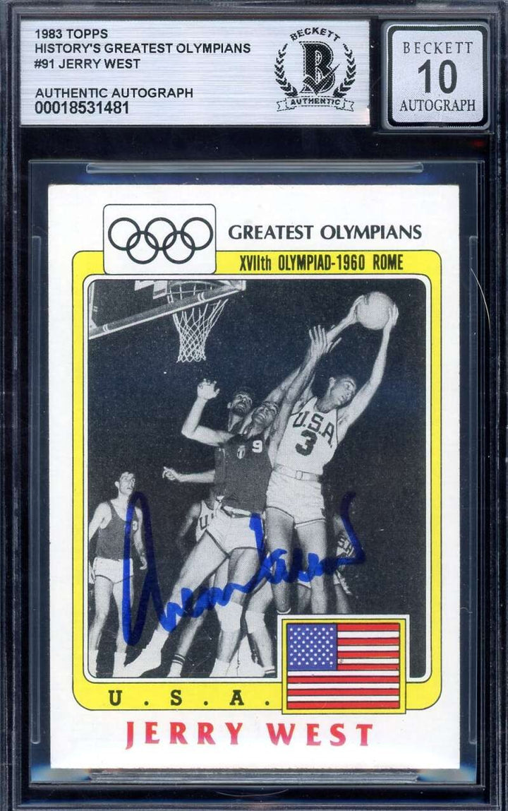 Jerry West Gem Mint 10 Beckett BAS Signed 1983 Topps Olympians Autograph