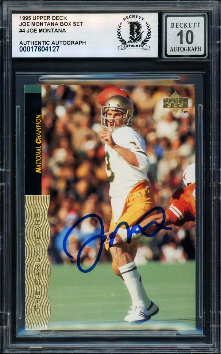Joe Montana Signed 1995 Upper Deck Card 4 San Francisco 49ers Auto GM 10 Beckett