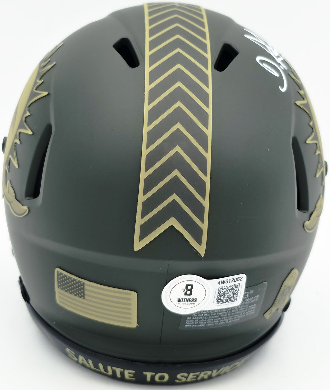 De'Von Achane Auto Dolphins Salute to Service Speed Mini Helmet Beckett Witness