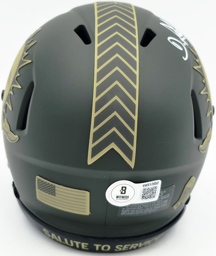 De'Von Achane Auto Dolphins Salute to Service Speed Mini Helmet Beckett Witness
