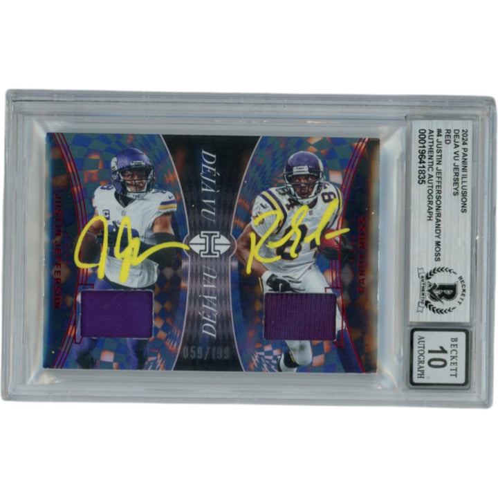Randy Moss Justin Jefferson Signed 2024 Illusion /199 Trading Card Beckett 53703