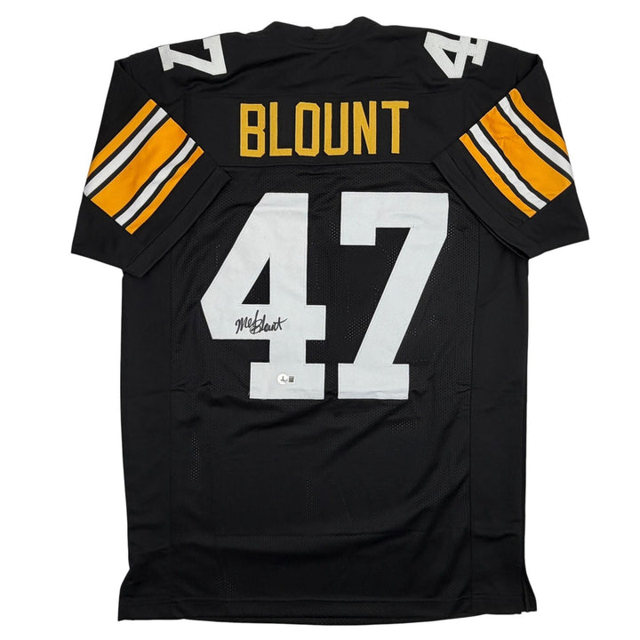 Autographed/Signed Mel Blount Pittsburgh Black Football Jersey Beckett COA