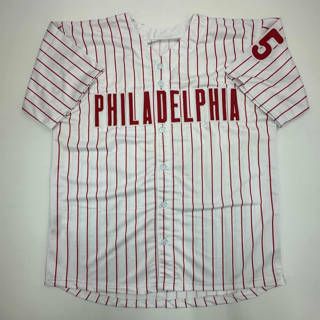 Facsimile Autographed Cole Hamels Philadelphia Pinstripe Reprint Jersey Men's XL