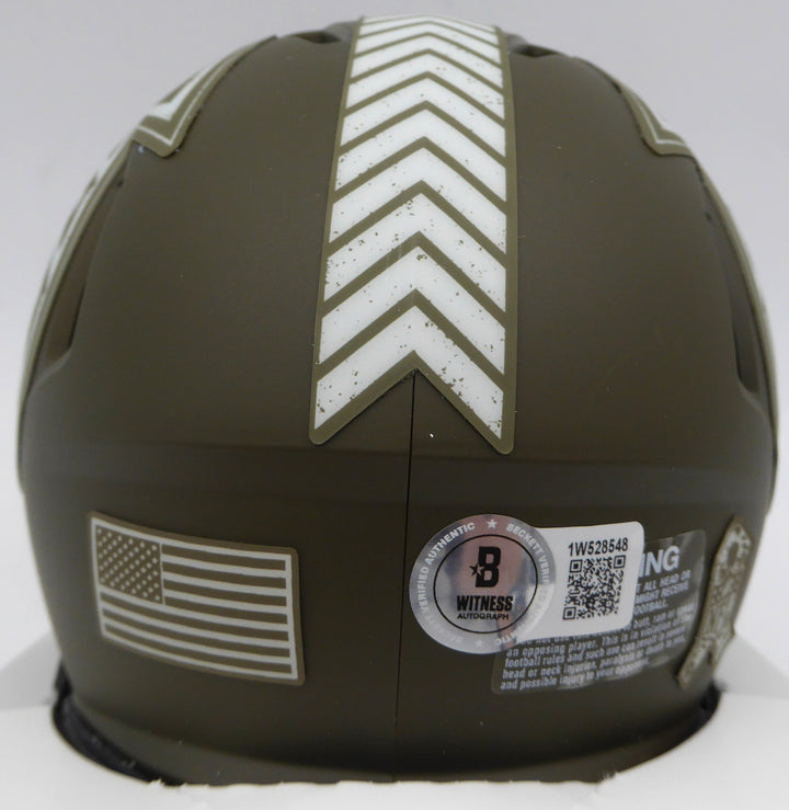 Kyle Pitts Auto Falcons Army Green Salute to Service Speed Mini Helmet Beckett
