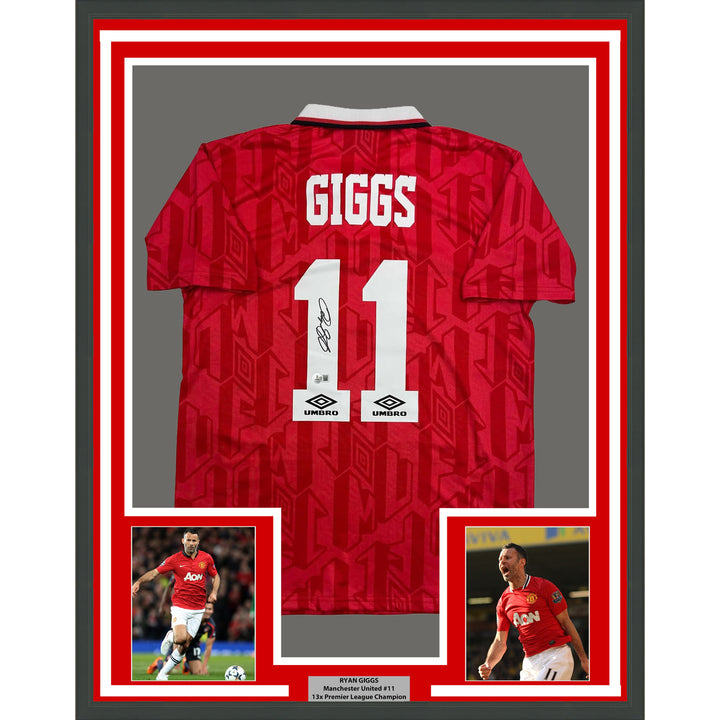 Framed Autographed/Signed Ryan Giggs 35x39 Manchester United Jersey BAS COA
