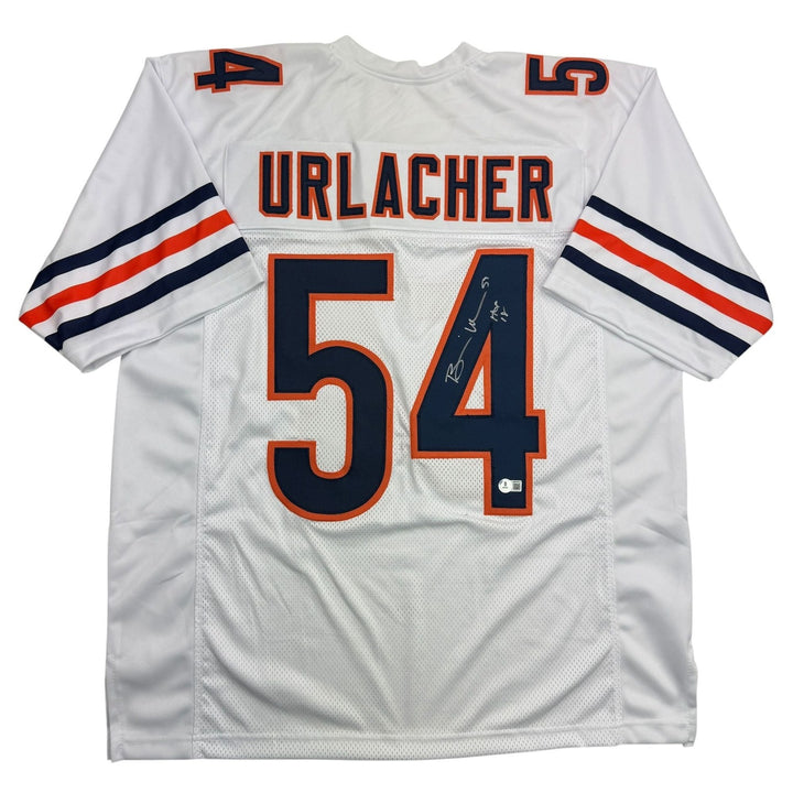 Autographed/Signed Brian Urlacher HOF 18 Chicago White Football Jersey BAS COA
