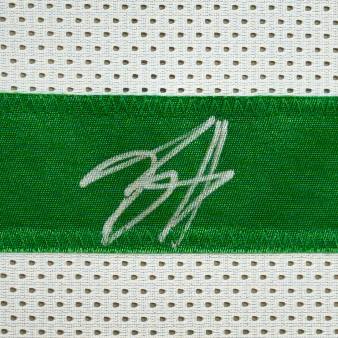 Framed Autographed/Signed Breece Hall 35x39 New York White Jersey JSA COA