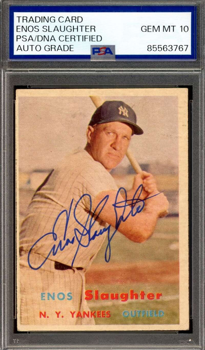 Enos Slaughter Gem Mint 10 PSA DNA Signed 1957 Topps Autograph