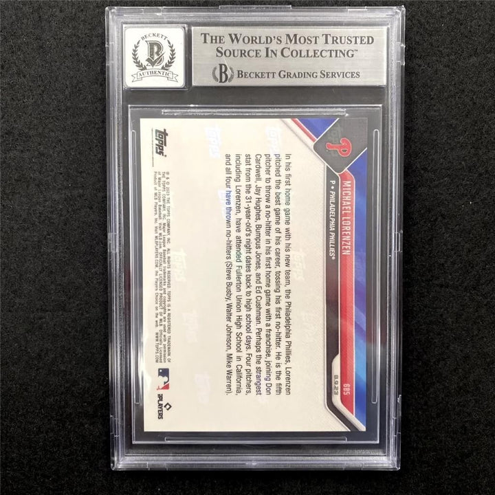 Michael Lorenzen signed 2023 Topps Now No Hitter #685 card ~ Beckett BAS 10 Auto