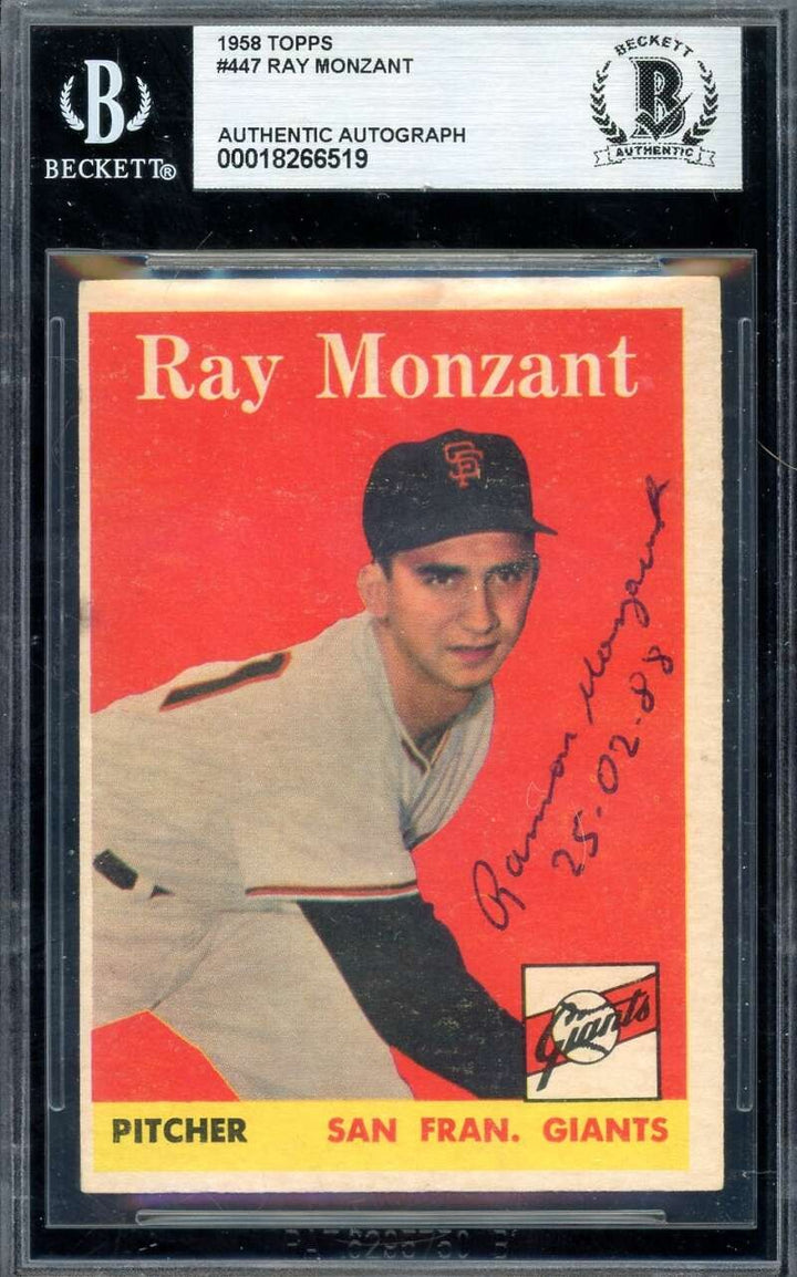 Ray Monzant Beckett BAS Signed 1958 Topps Autograph