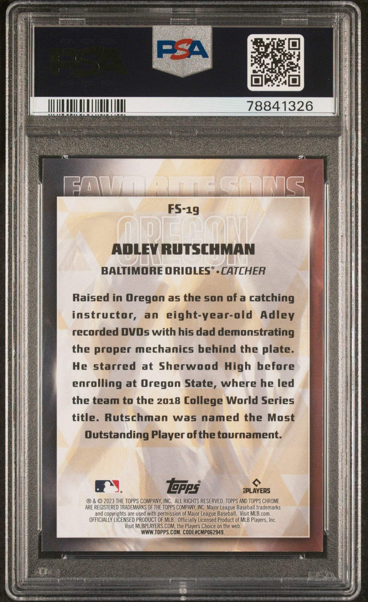 Graded 2023 Topps Adley Rutschman #FS19 Favorite Sons RC Baseball Card PSA 10
