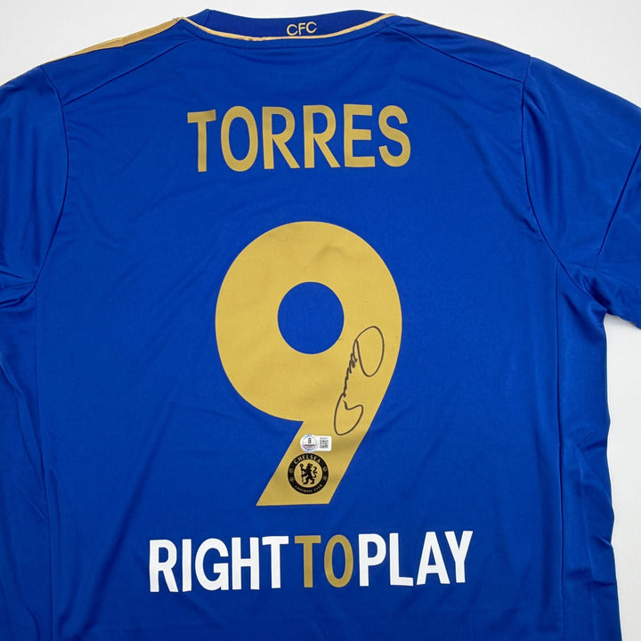 Autographed/Signed Fernando Torres Chelsea FC Blue/Gold Jersey Beckett COA