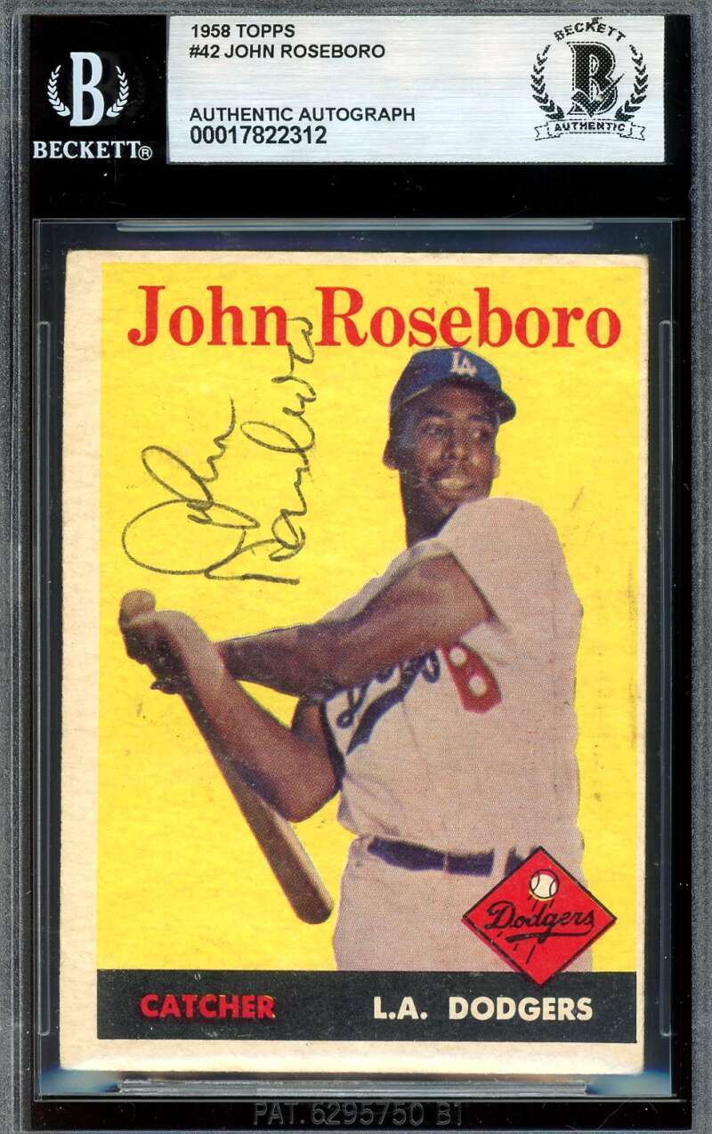 John Roseboro Beckett BAS Vintage Signed 1958 Topps Rookie Autograph