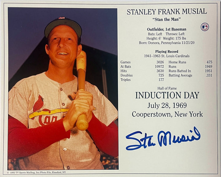 Stan Musial signed Cardinals Hall of Fame Induction Day 8x10 Photo - COA /Ticket