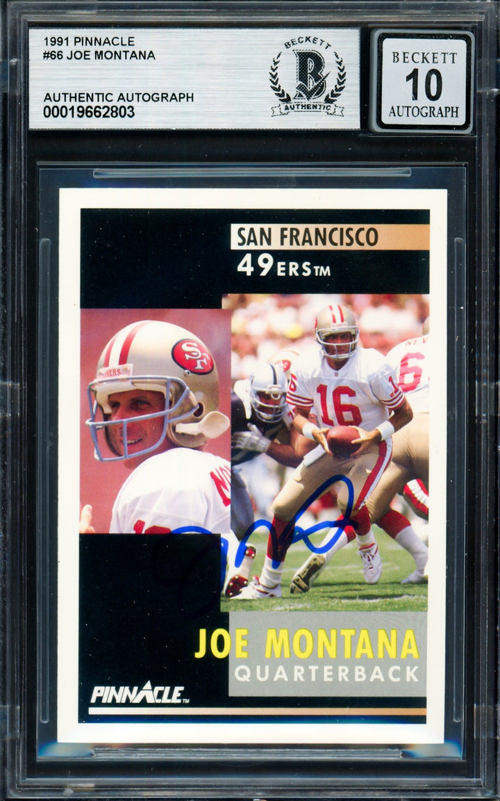 Joe Montana Signed 1991 Pinnacle Card 66 San Francisco 49ers Auto GM 10 Beckett