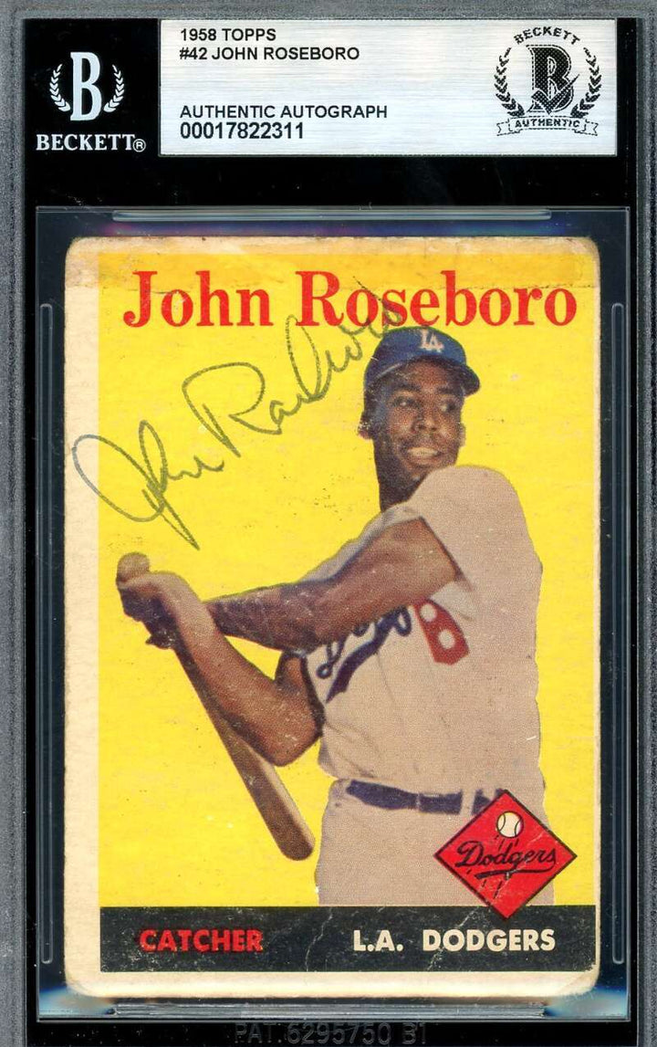 John Roseboro Beckett BAS Vintage Signed 1958 Topps Rookie Autographed