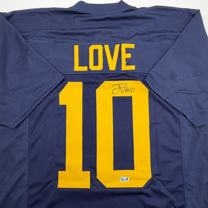 Autographed/Signed Jordan Love Green Bay Blue Retro Football Jersey Beckett COA