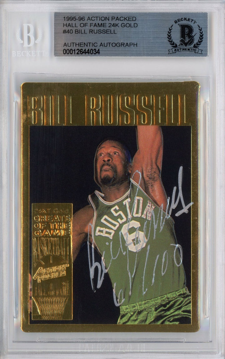 1995 Action Packed #40G Bill Russell Autographed Card #D/100 Signed Photo Jersey