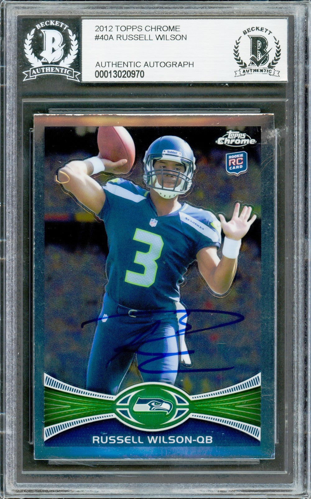 Russell Wilson Signed 2012 Topps Chrome RC 40A Seahawks Beckett #13020970