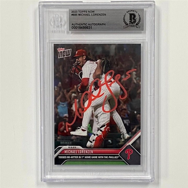 Michael Lorenzen signed 2023 Topps Now No Hitter #685 card red auto Beckett BAS