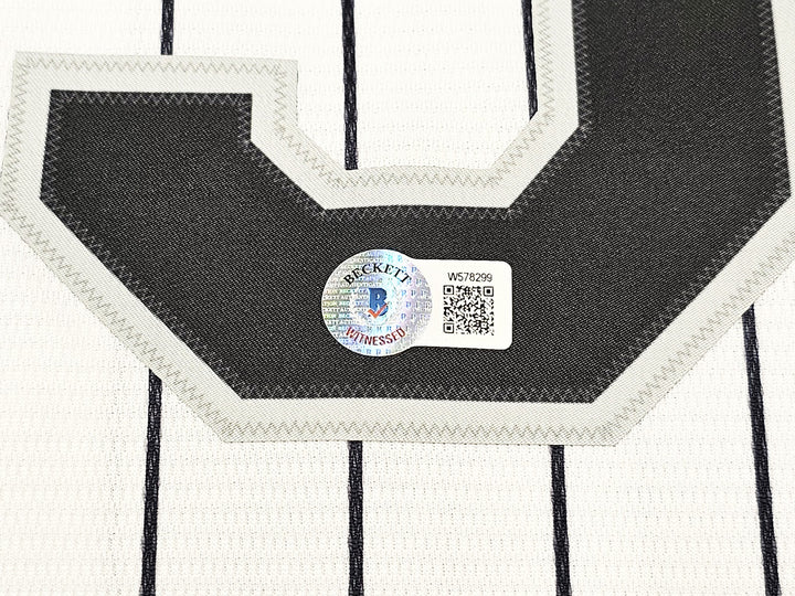 White Sox Frank Thomas Signed White Pinstripes Nike Jersey Size L Beckett Wit