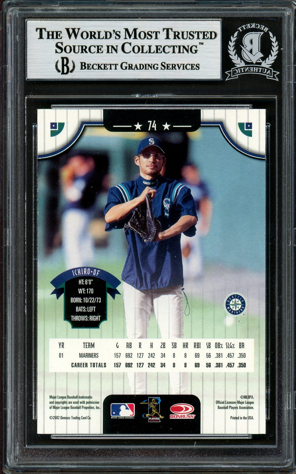 Ichiro Suzuki Signed 2002 Donruss Card 74 Seattle Mariners Beckett