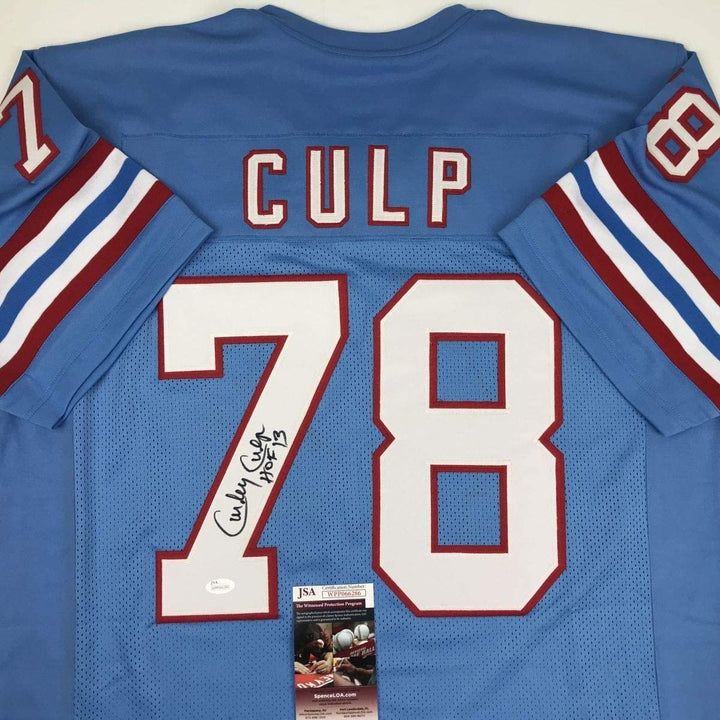 Autographed/Signed CURLEY CULP HOF 13 Houston Blue Jersey JSA COA Auto