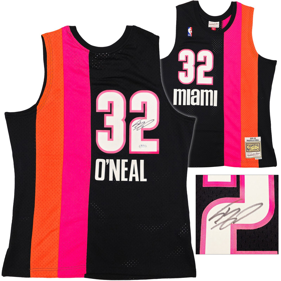 Heat Shaquille O'Neal Auto Black Auth Mitchell Ness 05-06 Swingman Jersey L PSA