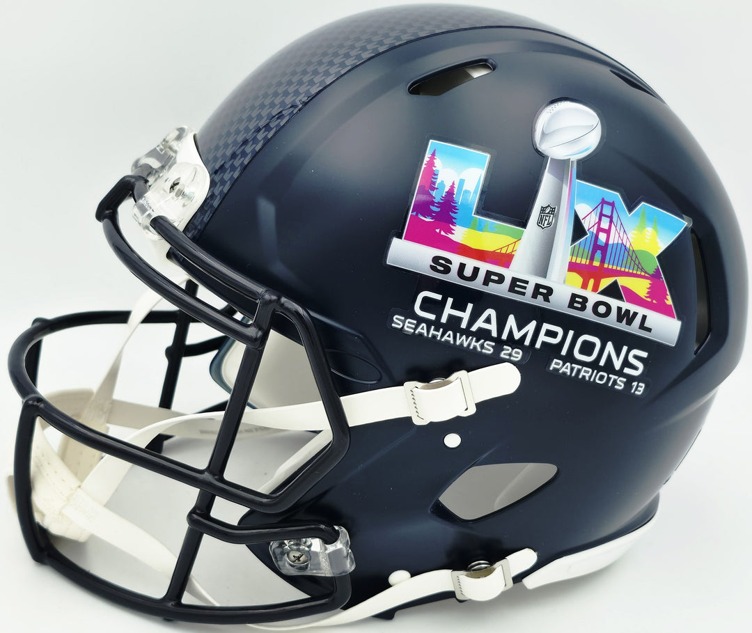 Jaxon Smith-Njigba Auto Seahawks Blue SB LX Champions Logo Full Sz Speed Helmet
